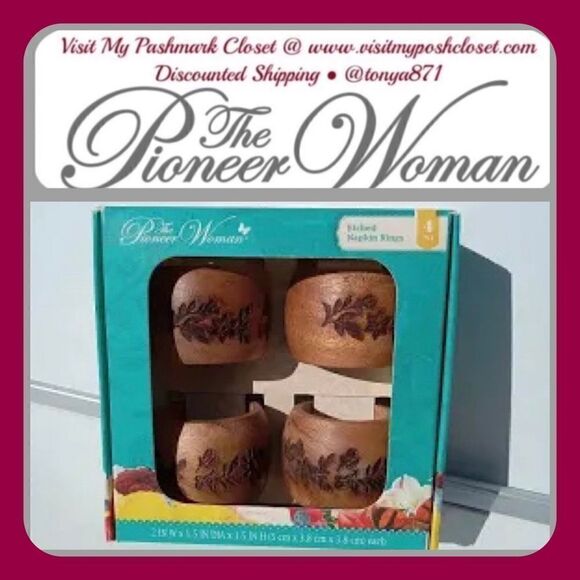 🦋 New Pioneer Woman Etched Napkin Rings - Set of 4 - Picture 1 of 8